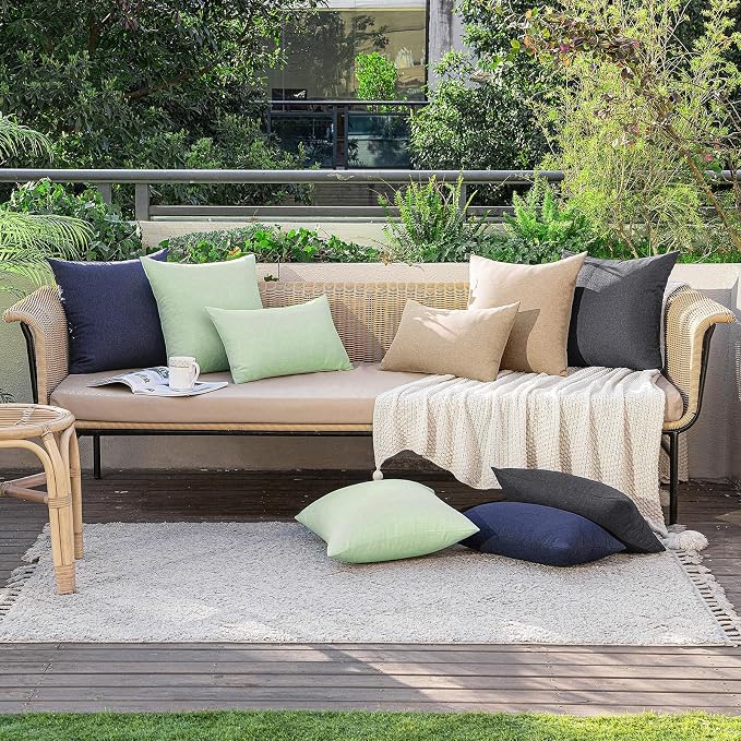 MIULEE Pack of 2 Decorative Outdoor Solid Waterproof Throw Pillow Covers Faux Linen Garden Farmhouse Cushion Cases for Patio Tent Balcony Couch Sofa 20x20 Inch Light Tan