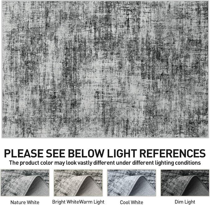 8x10 Area Rugs Washable Rug: Modern Abstract Living Room Rug Soft Anti-Skid Thin Carpet Indoor Floor Non-Shedding Carpets for Bedroom Dining Room Farmhouse Nursery Home Office Black