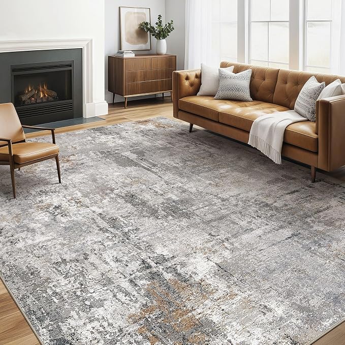 LOONGRUG 5x8 Area Rug Living Room: Washable Large Abstract Soft Stain Resistant Indoor Floor Rugs Non-Slip Accent Carpet for Bedroom Nursery Playroom Office Dining Room Dorm Home House- Gray Rust