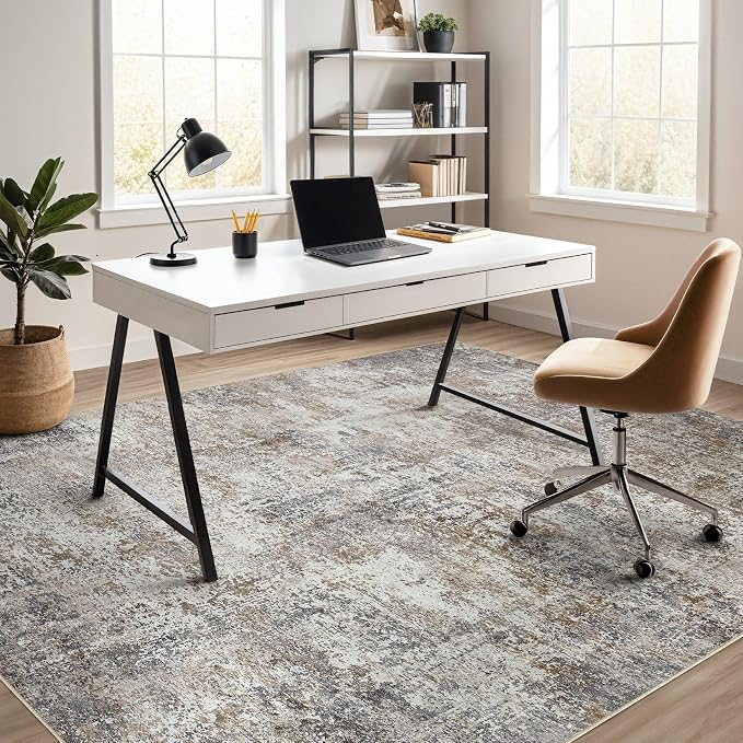 DMOYEST Area Rug Living Room Rugs - 5x7 Abstract Large Soft Indoor Washable Rug Neutral Modern Low Pile Carpet for Bedroom Dining Room Farmhouse Home Office - Brown/Grey/Black