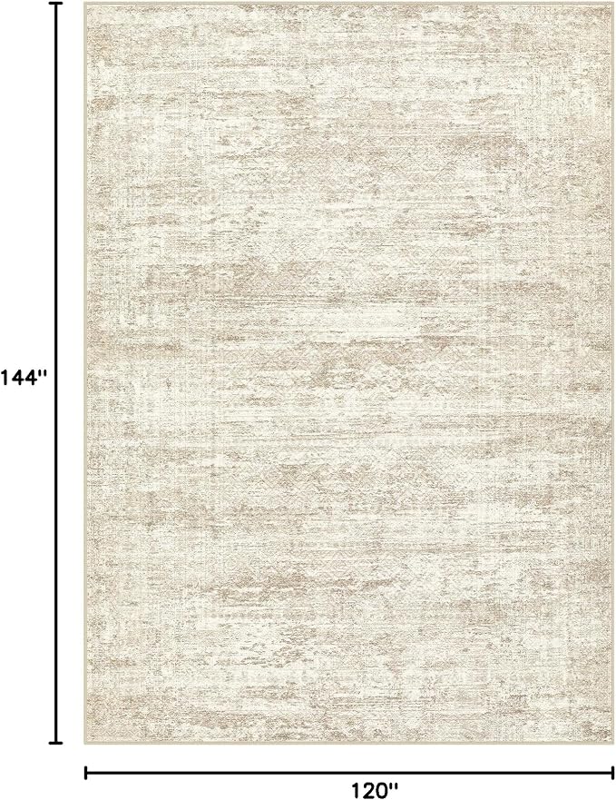 UERMEI 10x12 Area Rug Living Room Rugs - Washable Neutral Modern Abstract Soft Thin Rug Indoor Floor No Slip Rug Carpet for Bedroom Under Dining Table Home Office Decor - Beige/Brown