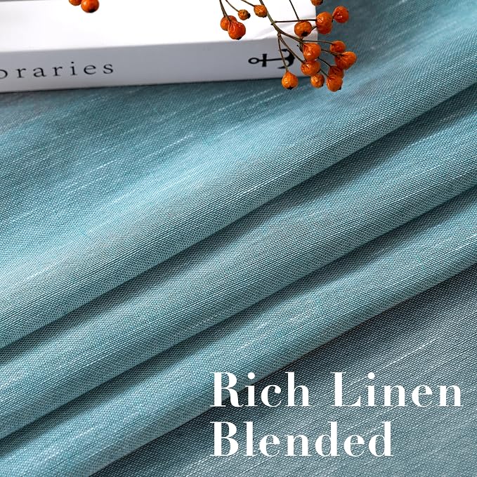 H.VERSAILTEX Linen Curtains Natural Linen Semi-Sheer Curtains Nickel Grommet Privacy Added Premium Soft Rich Material Linen Curtain Panels for Bedroom - 52x84 Inch - Turquoise