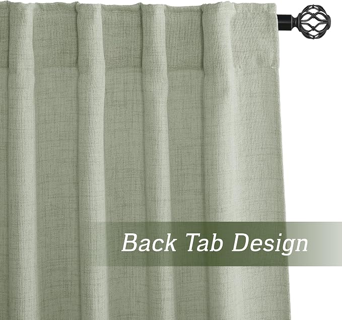 RYB HOME Linen Sheer Curtains and Drapes for Living Room and Dining Room 102 inches Length, Breathable Back Tab/Rod Pocket Semi Sheer Curtains, Sage Green, W 52 x L 102 inches, 2 Panels Set
