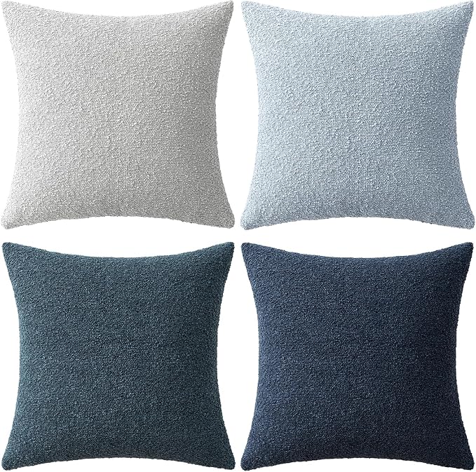 MIULEE Pack of 4 Decorative Textured Boucle Throw Pillow Covers | 24x24 Inch Neutral Blue Accent Euro Sham Pillow Cases Couch Cushion Covers Modern Farmhouse Sofa Bed Livingroom Home Decor