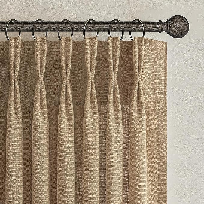 Rust Brown Pinch Pleated Thick Linen Curtains 90 Inches Long for Dining Room, Memory Shape Semi Sheer Light Filtering Drapes Privacy Decorative Curtain Window Burg 40 x 90 Inch Length 2 Panels Set