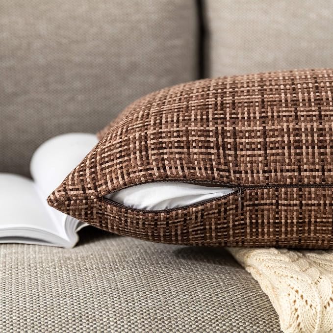 Kevin Textile Outdoor Waterproof Throw Pillow Covers 12x24 Inch Pack of 2 Woven Faux Linen Farmhouse Decorative Water Resistant Lumbar Cushion Covers for Tent Patio Garden Couch Sofa Brown