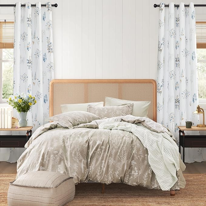 XTMYI Blue Pattern Curtains for Bedroom,Darkening Window Insulating Thermal Curtains for Living Room 63 Inch Length Set of 2 Panels,Dark Navy and Chocolate Brown
