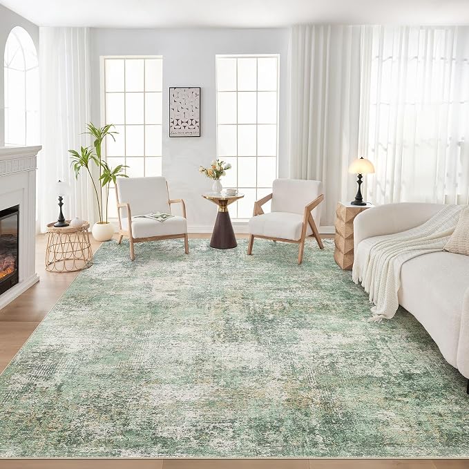 DMOYEST Area Rug Living Room Rugs - 8x10 Washable Large Soft Indoor Neutral Modern Abstract Low Pile Rug Carpet for Bedroom Dining Room Farmhouse Home Office - Green Grey