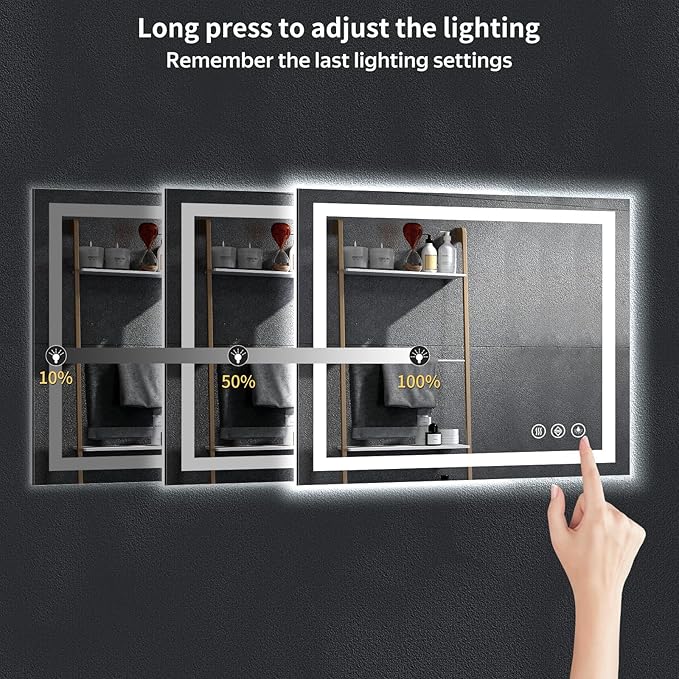36"x30" LED Bathroom Mirror with Lights, Backlit + Front Lit with CRI>90, Lighted Mirror for Bathroom, Anti-Fog, Dimmable Brightness, 3 Colors, Memory Function, Shatterproof Tempered Glass