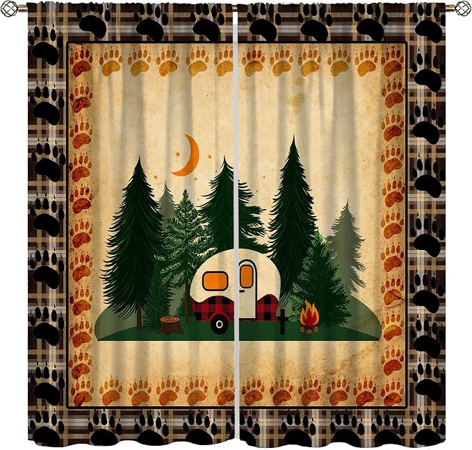 Retro Farmhouse Blackout Curtains Campervan Traveller Outdoor Caravan Decor,Rustic Cottage Forest Vintage Windows Treatments Rod Pocket Drapes for Kitchen Farm Living Room Bedroom 72x63in