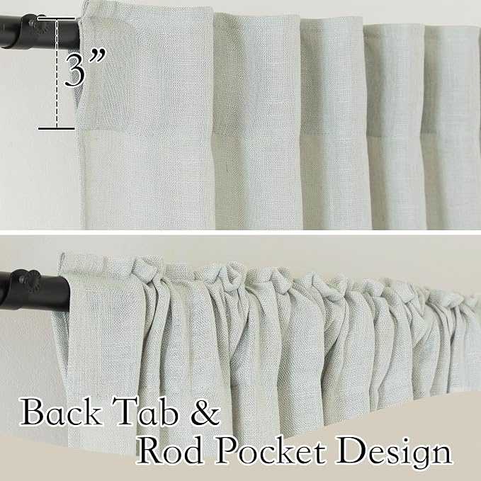 RYB HOME Natural Linen Curtains 72 inch Length for Living Room Bedroom, Light Filtering Sun Protection Privacy Assured Breathable Burlap for Home Office, W 52 x L 72 inch, 2 Pcs, Sage Green