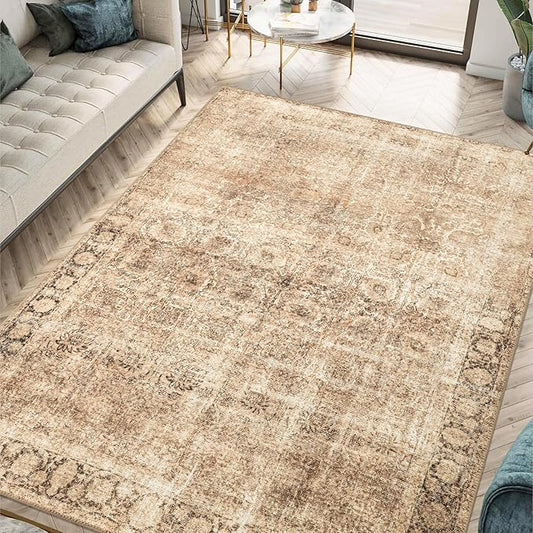 Keen Home Design 5x7 Rug - Machine Washable Area Rug with Non-Slip Backing, Ideal for Living Room, Dining Room, Bedroom - Vintage, Easy Clean, Durable, Low Pile - (5' x 7')