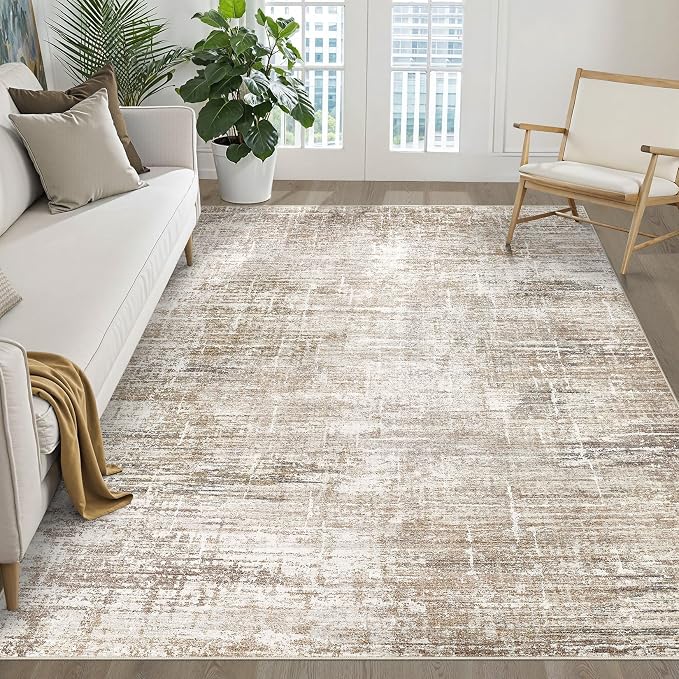 6x8 Area Rug Living Room: Washable Large Neutral Rug Abstract Soft Modern Stain Resistant Indoor Floor Non-Slip Carpet for Bedroom Nursery Kids Office Playroom Dining Room Under Table- Dark Brown
