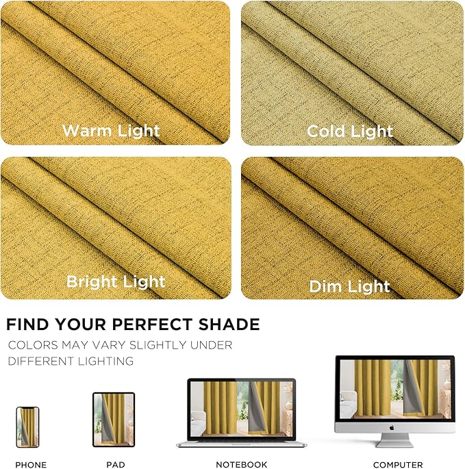 Joydeco Blackout Curtains for Bedroom - 100% Light Blocking 2 Panels Set Yellow Drapes 37" W x 96" L, Thermal Insulated Room Darkening Curtains, Linen Textured for Living Room, Rod Pocket & Back Tabs