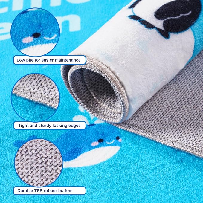 Kids Playroom Rug, 8x10ft World Map Rugs with Cute Animals, Washable Durable Soft Carpet Kid Educational Rugs for Boys Girls Bedroom Nursery Classroom