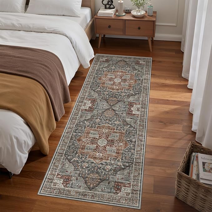 Washable Runner Rug 2x6 Runners for Hallways, Ultra-Thin Carpet Runners for Entryway Anti Slip Backing Runner Rugs for Kitchen Laundry Room Indoor Hallway (Grey/Brown/Tan)