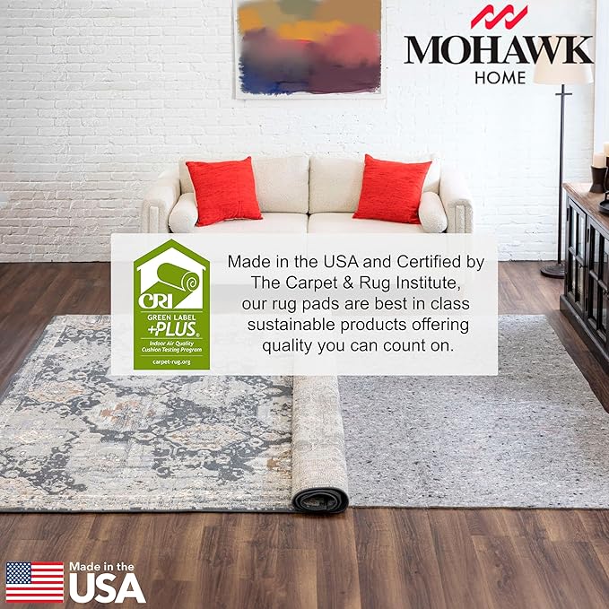 Mohawk Home Non Slip Rug Pad 7' x 10' - 3/8" Thick Felt + Latex Rubber Gripper - Dual Surface Cushion for Hardwood, Carpet, Tile Floors, Made in USA