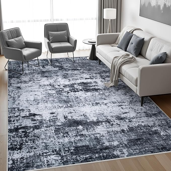 4x6 Area Rug Living Room Rug: Washable Modern Abstract Soft Thin Rug Indoor Floor No Slip Stain Resistant Carpet for Bedroom Dining Room Farmhouse Nursery Home Office - Black