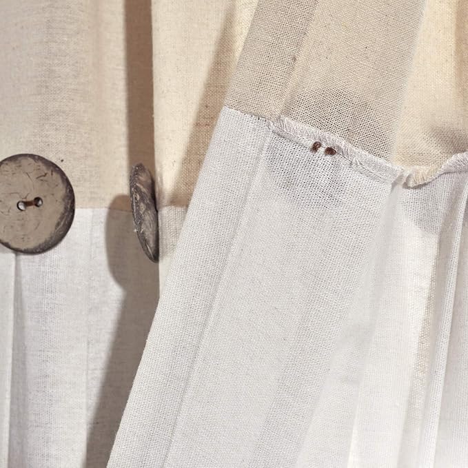 Lush Decor Linen Button Farmhouse Curtains, Single Panel, Pleated Two Tone Design 40" W x 63" L, Linen (Pack of 6)