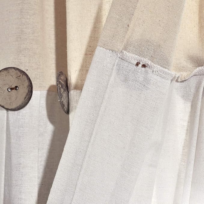 Lush Decor Linen Button Farmhouse Curtains, Single Panel, Pleated Two Tone Design 40"W x 63"L, Linen