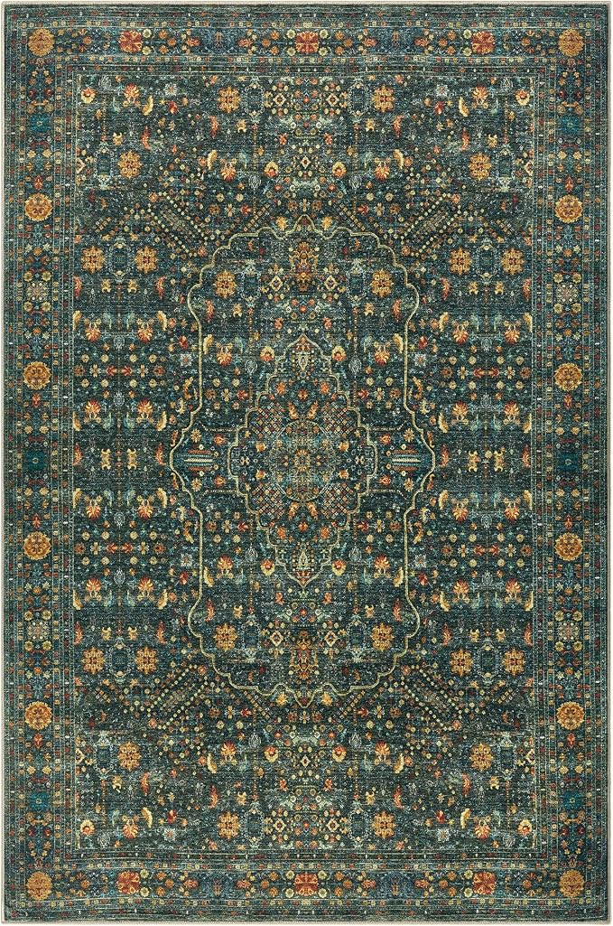 Keen Home Design 8x10 Rug - Machine Washable Area Rug with Non-Slip Backing, Ideal for Living Room, Dining Room, Bedroom - Vintage, Easy Clean, Durable, Low Pile Rug - (8' x 10')