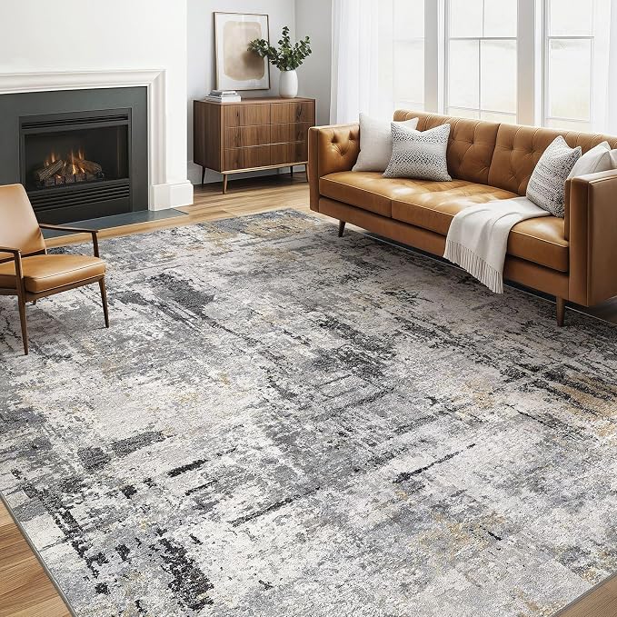 6x8 Area Rug Living Room: Washable Large Abstract Soft Stain Resistant Indoor Floor Rugs Non-Slip Accent Carpet for Bedroom Nursery Playroom Office Dining Room Home House- Gray Beige