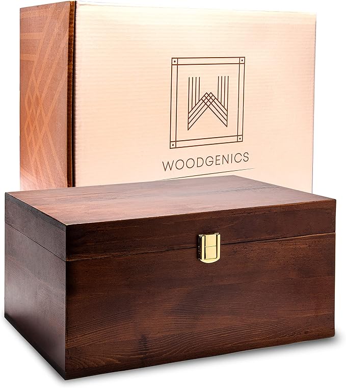 Wooden Gift Boxes - Large Memory Box For Keepsakes, Decorative Boxes With Lids, Wooden Box With Hinged Lid, Wood Boxes, Storage Box With Lid, Storage Box (Chocolate Brown)