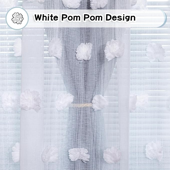MYSKY HOME Kids Curtains for Boys Bedroom Room Darkening Grommet Double Layer Blackout Curtains 2 Panels for Son Room Decor 63 Inches Long White Pom Pom Sheer 2 Layers Dusty Blue 52 x 63 Inch