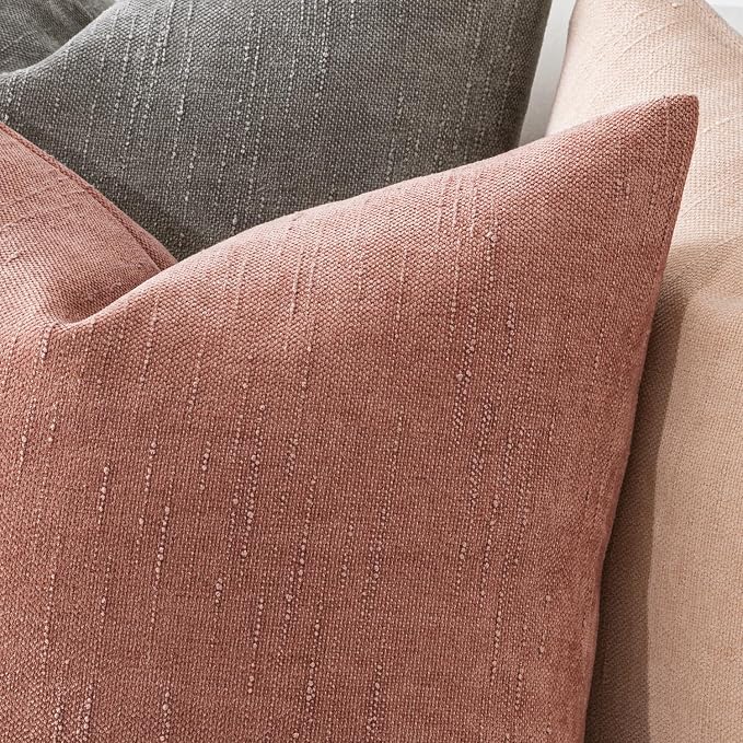 MIULEE Pack of 2 Decorative Throw Pillow Covers Soft Chenille Throw Pillows Solid Textured Cushion Covers for Spring Valentine's Day Couch Sofa Bedroom Living Room 20x20 Inch, Blush Dusty Pink