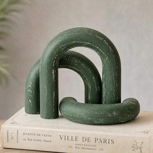 EOSAHR Pine Wooden Arch Decor Set for Green Boho Decor - Decorative Objects for Coffee Table, Side & Bookshelf - Minimalist Wood Sculpture for Table Decoration (Green)