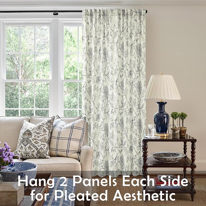 Black Vintage Farmhouse Floral Curtains, 8FT Floor to Ceiling Curtain Drapes for Living Room Bedroom 96 Inches Long 2 Panels Set