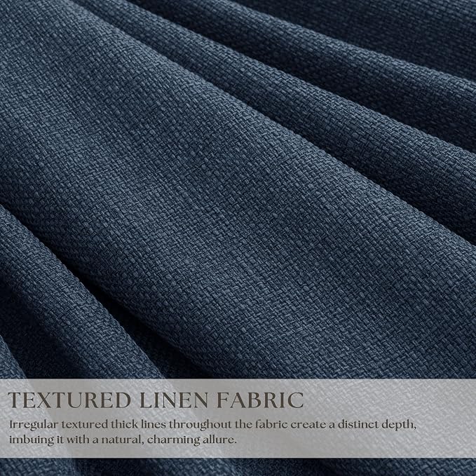 105 Inch Pinch Pleated Blackout Linen Curtains for Bedroom 2 Panels Memory Trained 100% Black Out Soundproof Room Darkening Navy Window Curtains Double Layer Pinch Pleat Drapes