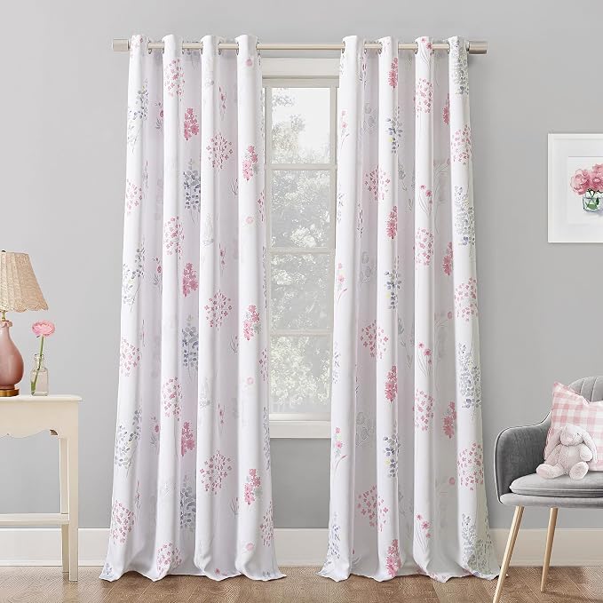 XTMYI Pink and Grey Curtains for Bedroom Closet Door,80% Blackout Room Darkening Boho Floral Print Pattern Coquette Cute Dorm Curtains for Girls Living Room 84 Inches Long,Light Pink Gray Green