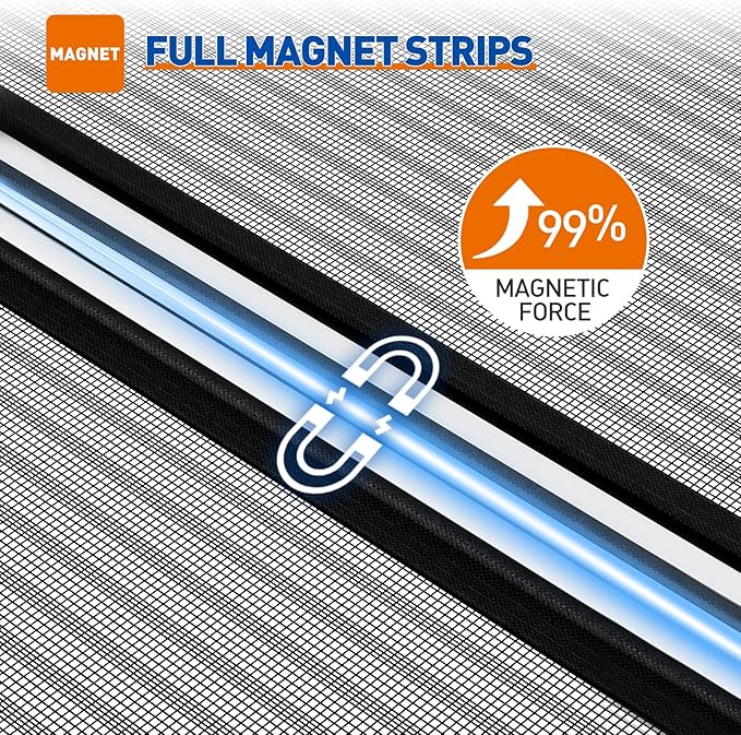MAGZO Magnetic Screen Door with Full Strip Magnets, Fit Door Size 32 x 80 Inch, Screen Size 34" x 81" Magnets Net with Full Frame Hook & Loop for Patio Entrance, Black