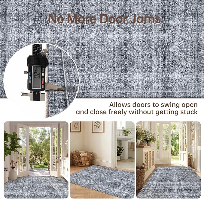 Sasttie 3x5 Rug, Ultra-Soft Washable Rug, Low Pile Foldable Thin Carpets with Non-Slip Backing, Skin-Friendly Stain Resistant Carpet for Living Room, Bedroom, Kitchen, Dorm, 3x5, Black Grey