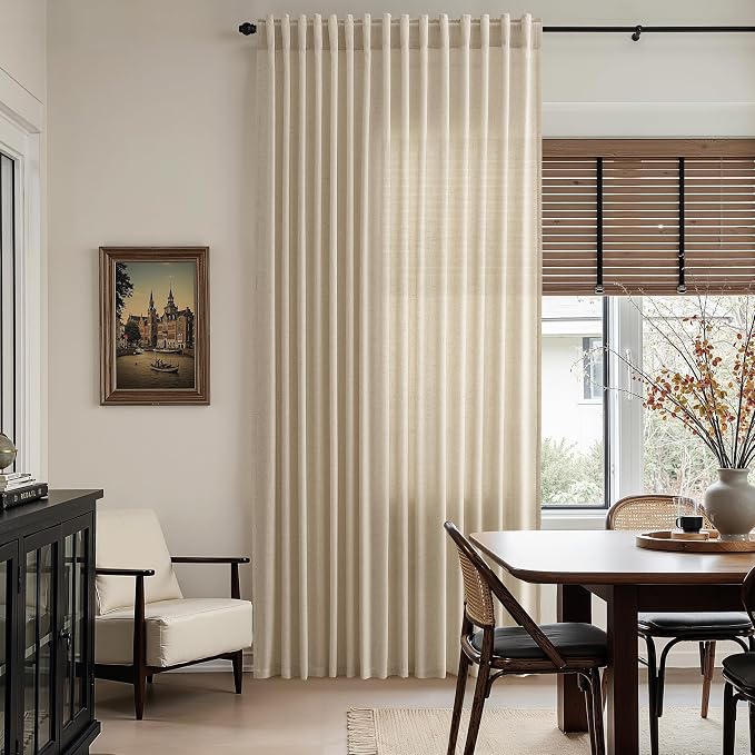 Taupe Burlywood Linen Curtains for Living Room 98 Inches Long Light Filtering Semi Sheer Curtain Back Tab Rustic Luxury Neutral Modern Farmhouse Decor Drapes for Bedroom Dinner Room 52x98, 2 Panels