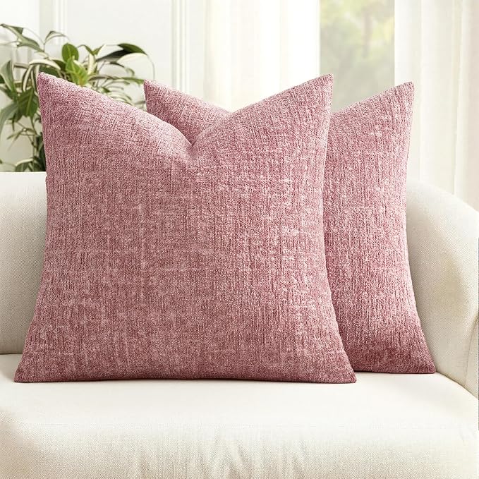 MIULEE Decorative Throw Pillow Covers 20x20 Pack of 2 Blush Pink Spring Couch Pillow Covers Soft Cozy Textured Chenille Pillowcases for Home Decor Sofa Living Room Cushion Bedroom