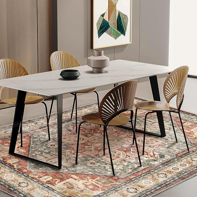 CHAMPLANT 3'x5' Red Khaki Vintage Washable Thin Area Rug Traditional Floor Cover Foldable Indoor Distressed Non Slip Carpet Floral Print Area for Bedroom Living Room Bathroom
