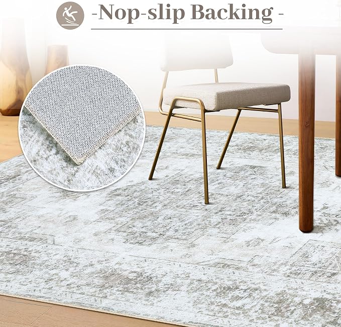 XLUEZ Area Rug 5x7 Living Room Rug, Machine Washable Vintage Distressed Medallion Rug Non-Slip Soft Low Pile Large Indoor Rugs for Bedroom Kitchen Dining Room Office(Taupe,5'x7')