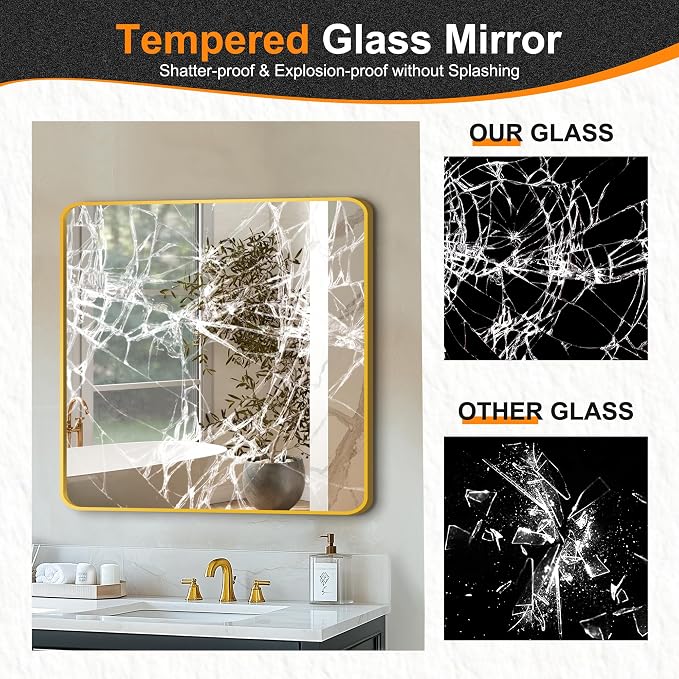 Delma Bathroom Vanity Mirror, Black Framed Bathroom Mirror for Over Sink, High-Definition Bathroom Mirror, Versatile Bathroom Vanity Mirror, Hangs Horizontally or Vertically(30x30, Gold)