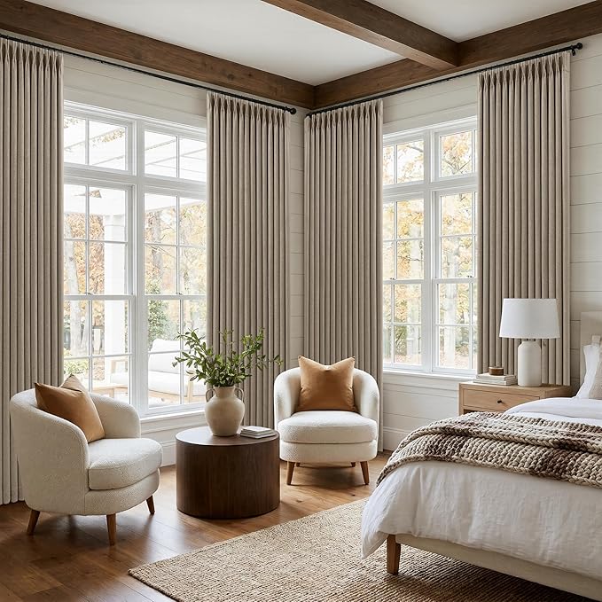 Dark Flax 94 Inch Long Blackout Curtains Thick Linen Pinch Pleated Curtains 2 Panels for Bedroom Living Room Darkening Light Blocking Energy Saving Pinch Pleat Back Tab 94 Inch Window Drapes