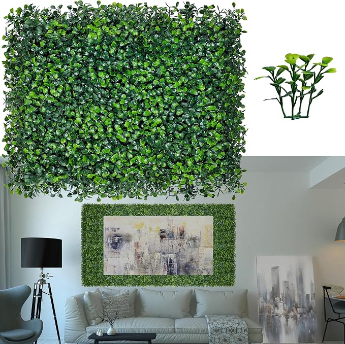 ODTORY Artificial Ivy Hedge Fence, 16"x12" 6P 8 sqft Grass Backdrop Wall | UV-Anti, Faux Boxwood Hedge Fence, 4-Layer Leaves, Garden/Backyard/Balcony Privacy Screen, Indoor Outdoor Wall Decor