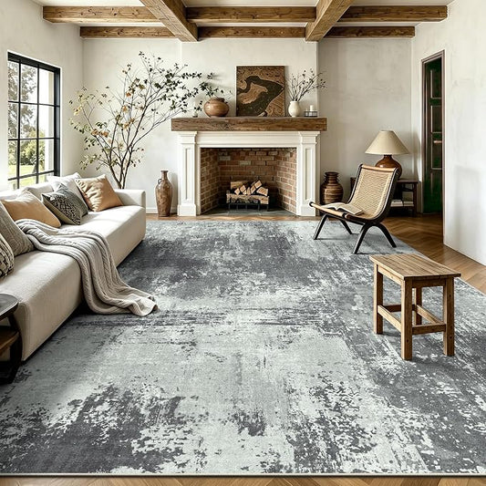 8x10 Rugs for Living Room - Modern Abstract Washable Rug, Ultra Soft Non Slip Low Pile Large Rugs, Floor Carpet for Bedroom Dining Room Office Laundry Nursery Home(Gray&Green)