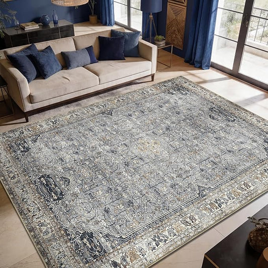Keen Home Design 9x12 Rug - Machine Washable Area Rug with Non-Slip Backing, Ideal for Living Room, Dining Room, Bedroom - Vintage, Easy Clean, Durable, Low Pile Rug - (9' x 12')