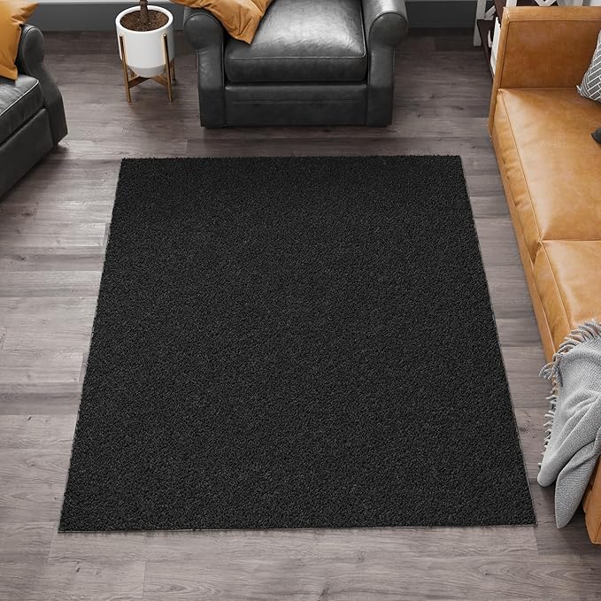 Ottomanson Extra Large Shag Area Rug, Rugs for Living Room, Soft Fluffy Oversized Rug with Non-Slip Rubber Backing, Non-Shedding Rug for Under Couch & Furniture, 7'10" x 20', Black