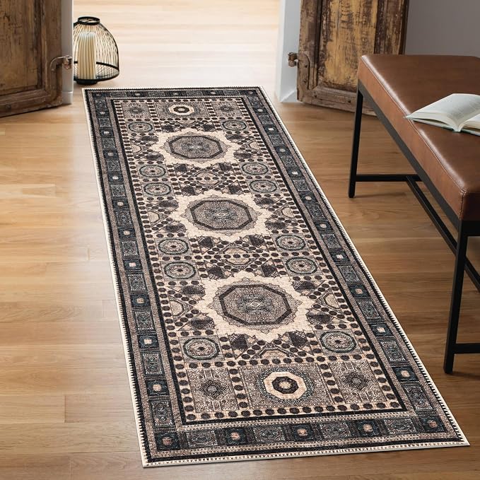 Keen Home Design 30"x84" Rug - Machine Washable Runner Rug with Non-Slip Backing, Ideal for Hallway, Entryway, Kitchen, Laundry Room - Vintage, Easy Clean, Durable, Low Pile Rug - (2'6" x 7')