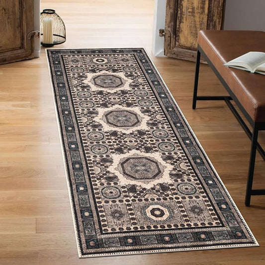 Keen Home Design 30"x84" Rug - Machine Washable Runner Rug with Non-Slip Backing, Ideal for Hallway, Entryway, Kitchen, Laundry Room - Vintage, Easy Clean, Durable, Low Pile Rug - (2'6" x 7')