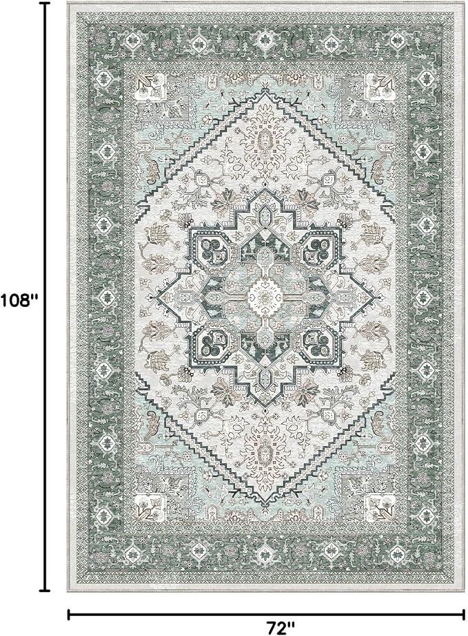 OPPODREAM Soft 6x9 Area Rugs, Washable Rug 6x9 with Non Slip Backing, Faux Cashmere Low-Pile 6 x 9 Carpet, Green