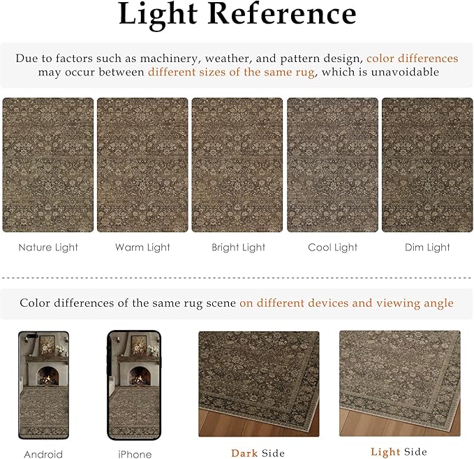 HUGEAR 4x6 Indoor/Outdoor Rug Brown Linen-Look Fabric Vintage Area Rug High Traffic Stain Resistant Easy Clean Durable Rugs for Living Kitchen Patio Deck Balcony Porch Garden Courtyard