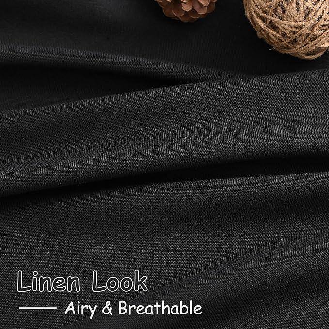Black Semi Sheer Curtains 108 Inches Long 2 Panels Set Back Tab Loop Pocket Linen Blend Boho Large Window Drapes Extra Long Light Filtering Drapes High Ceiling Curtains for Living Room 40x108